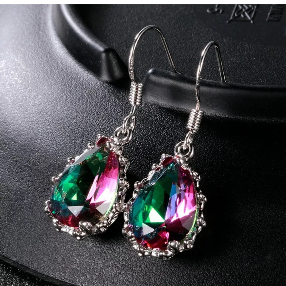 Gorgeous 925 Silver Drop Earrings Mystic Topaz - Picture 1 of 5